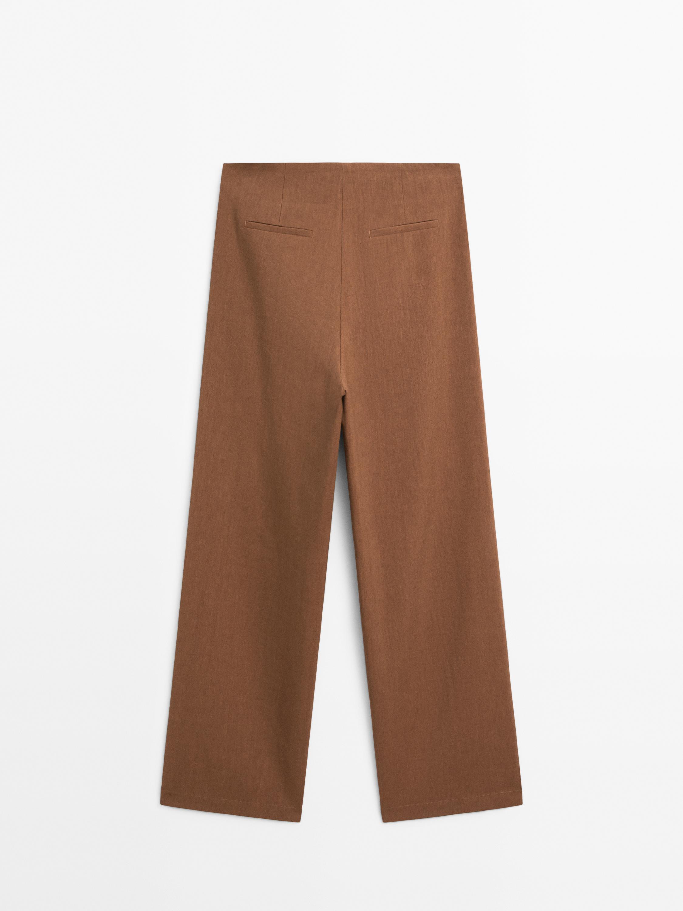 Linen blend wide-leg trousers